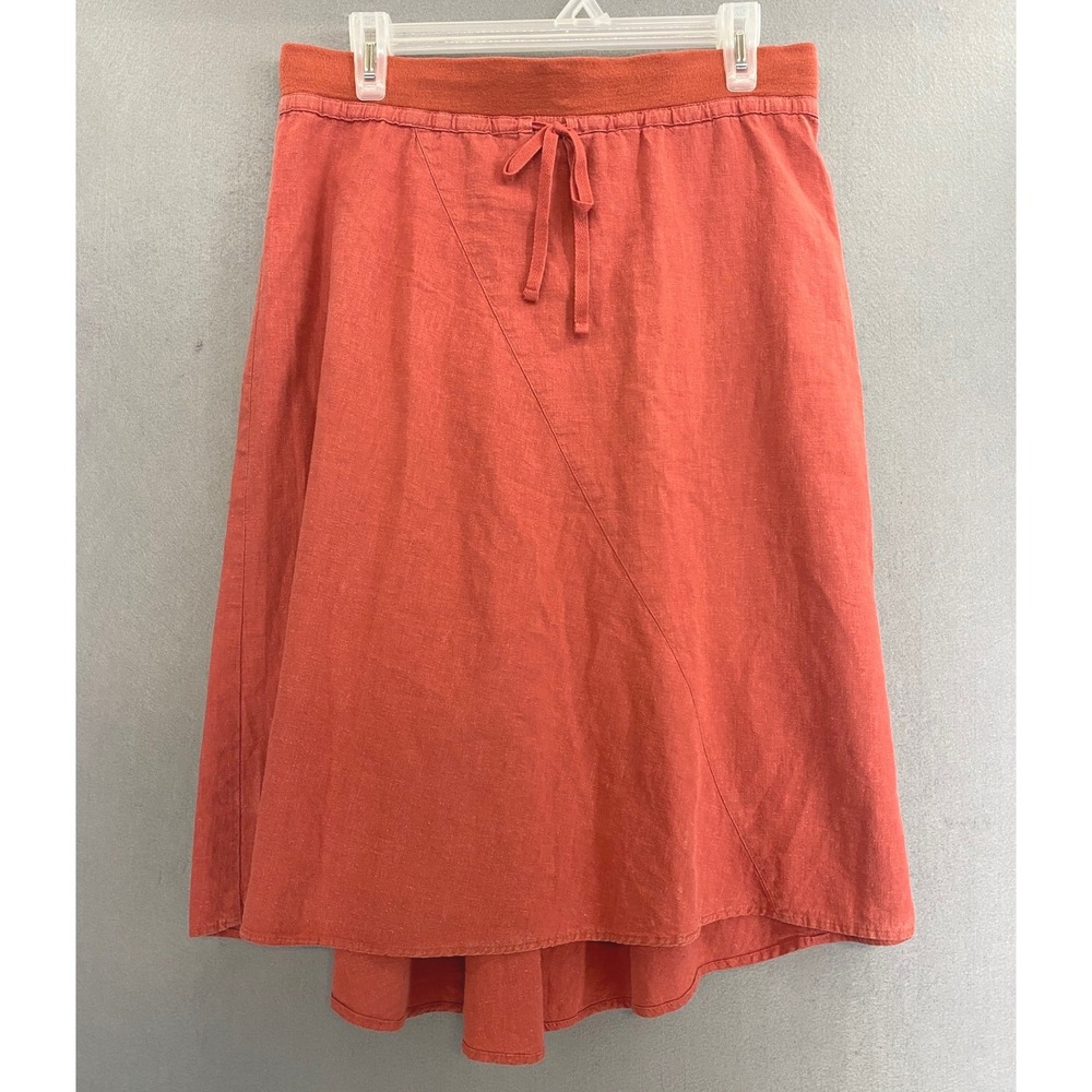 Patagonia Terracotta Linen Hemp Midi Skirt Elastic High Low Hem A-Line